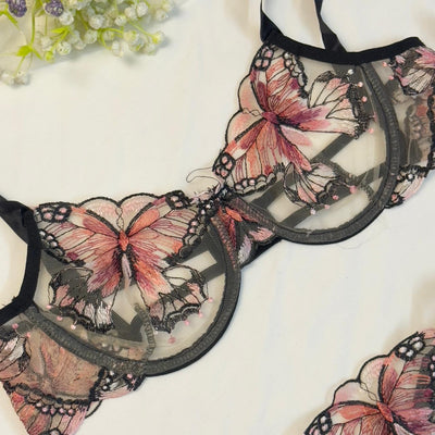 Coral Butterfly Bow Tie Net Bra Set alternate view