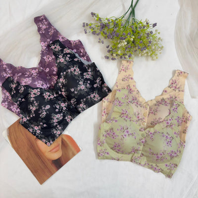 Floral Butter Soft Front Open Seamless Bra - Imported Intimate Wear - BLUSHOVA Pakistan
