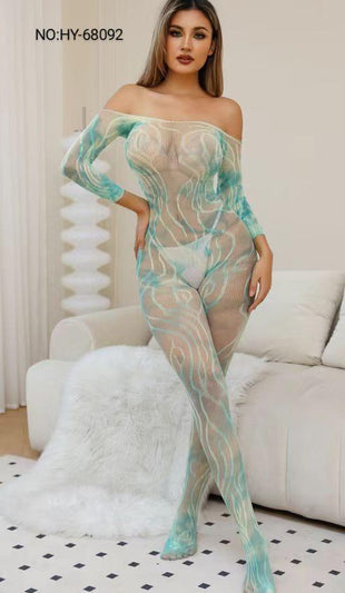 Powder Green Tie and Die Body Stocking - Imported Intimate Wear - BLUSHOVA Pakistan