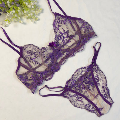 Purple Embroidered Net Bra Set - Imported Intimate Wear - BLUSHOVA Pakistan