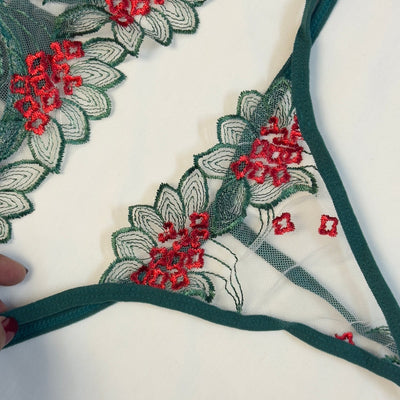 Green Red Embroidered Net Bra Set alternate view