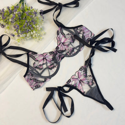 Pink Butterfly Bow Tie Bra Set - Imported Intimate Wear - BLUSHOVA Pakistan