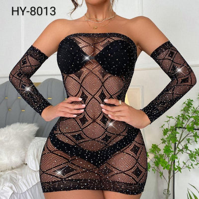 Sparkle Fish Net Half Body Stocking with Removable Sleeves - Imported Intimate Wear - BLUSHOVA Pakistan