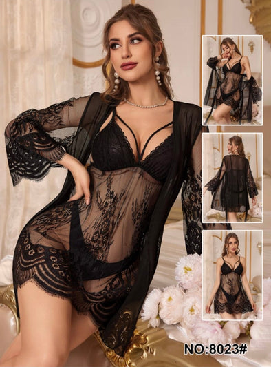 Black Angel Net Two Piece Nighty - Imported Intimate Wear - BLUSHOVA Pakistan