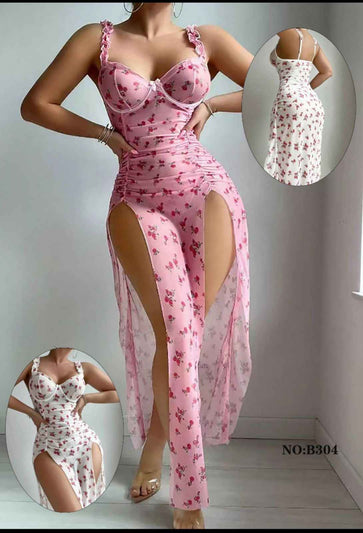 Mini Flower Print Honeymoon Long Slit Gown alternate view
